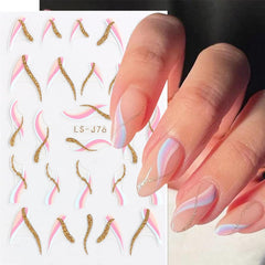 JMEOWIO Nagelsticker Französische Tipp 9 Blatt Nail Art Sticker Selbstklebend Nagelaufkleber Glitzer Wellenlinie Dekoration Nageldesign Zubehör