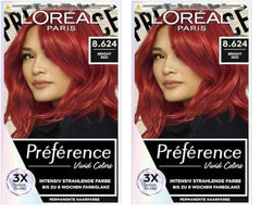 L'Oréal Paris Coloration permanente intensive, Jusqu'à 8 semaines de cheveux brillants et de couleur intense, Préférence Vivid Colors, Couleur : 8.624 ROUGE BRILLANT, 1 pc (pack de 2) Teinture capillaire Naty Shop Titre par défaut