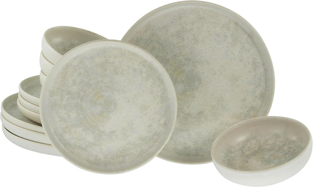 CreaTable, 23714, série Uno Athena, service de table 12 pièces pour 4 personnes, service d'assiettes en porcelaine, passe au lave-vaisselle et au micro-ondes, fabriqué au Portugal