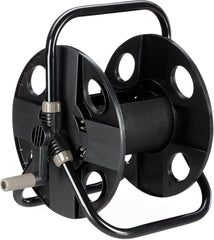 Enrouleur de tuyau Relaxdays, pour tuyau 30 m 1/2", acier, plastique, support de tuyau, HL : 38 x 42 x 31 cm, noir-gris