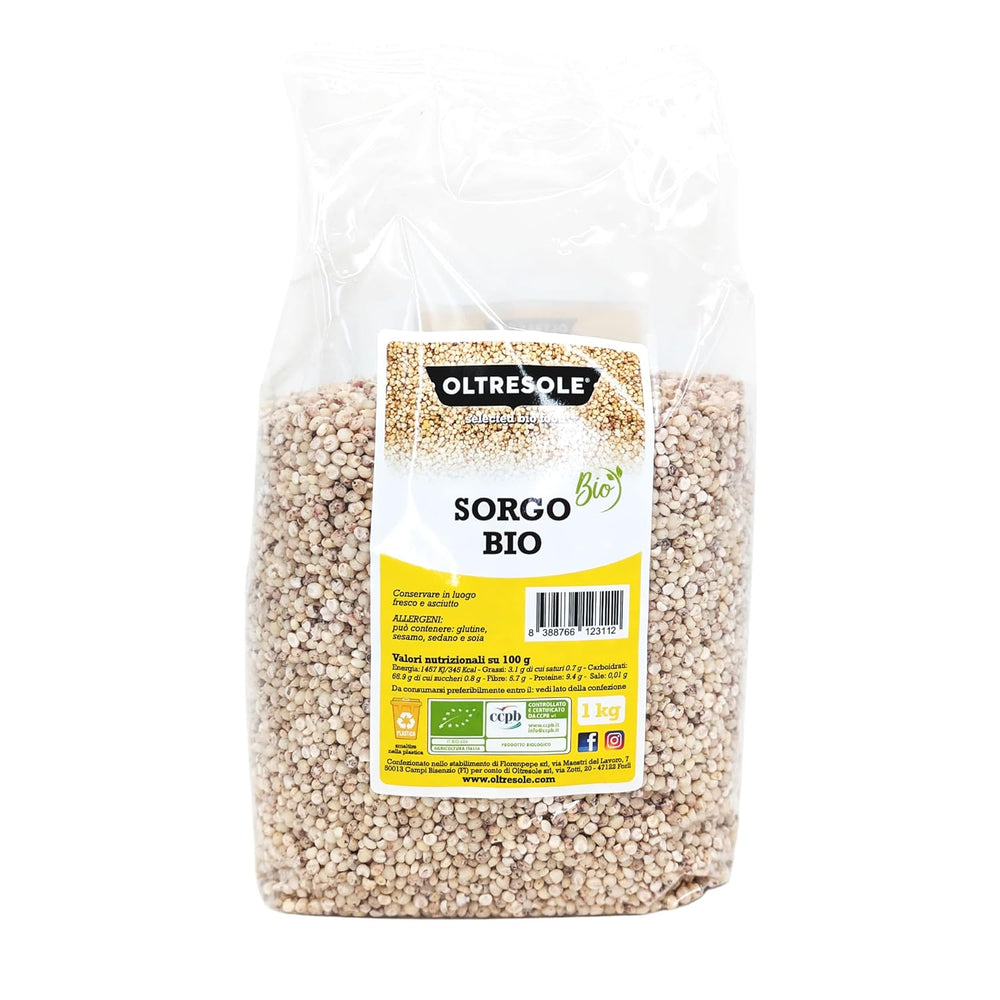 Sorgho blanc biologique, 1 kg, décortiqué, grain cru, cultivé biologiquement en Italie, emballage idéal pour la famille