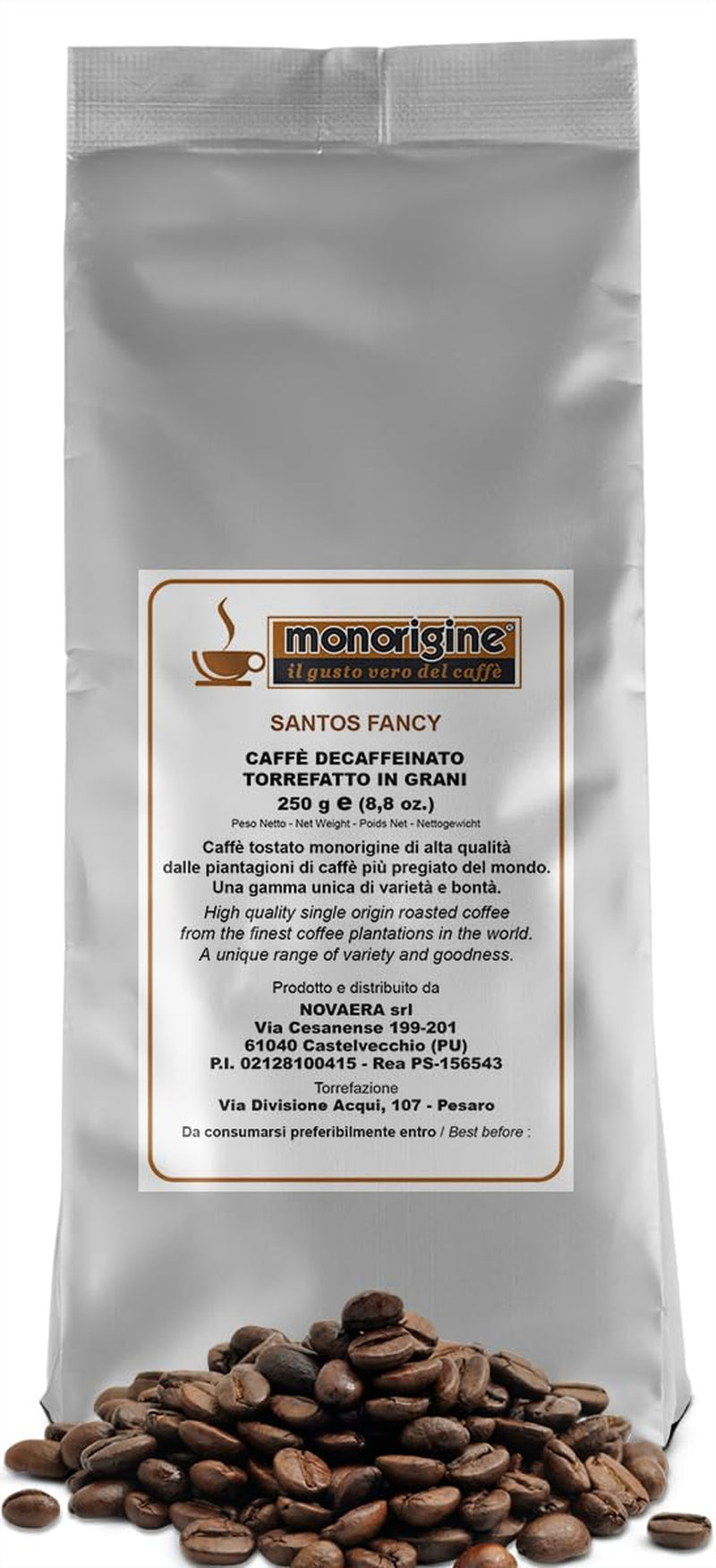 Café en grains décaféiné Santos Fancy, 250 g - Café