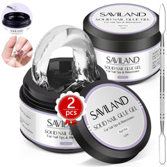 Saviland Colle solide pour pointes d'ongles : 2 pièces 15 g de colle artificielle extra forte à pression sur les ongles, colle UV gel pour femmes, salon de maison, bricolage, lampe UV/LED durcie
