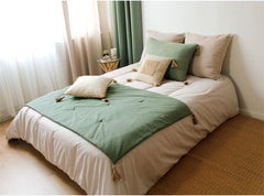 Enjoy Home - Couverture Terre Cuite Avec 4 Pompons En Jute - 90 X 190 Cm - 100% Coton - Oeko-Tex - Collection Panama Couettes et couettes Naty Shop