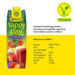 Rauch Happy Day Fraise | Saveur intense de fraise | Affiné aux pommes et au citron | 6X 1 litre, Tetra Prisma Boissons sans alcool Naty Shop