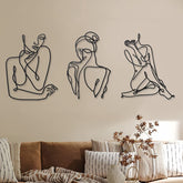 3 bucăți Metal Minimalist Woman Wall Art Deco Modern Metal Abstract Woman Wall Art Female Single Line Line Drawings to Hang for Living Room (negru, modern) Statuete si sculpturi Naty Shop Negru Modern
