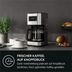 Machine à expresso AEG Deli 5, 1,5 l, minuterie programmable, fonction maintien au chaud, arrêt de sécurité, indicateur de niveau d'eau, dosage optimal, fonction anti-goutte, acier inoxydable, CM5-1-6ST