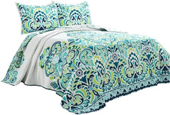 Couette Lush Decor Clara, coton, turquoise et mandarine, Full/Queen Couettes et quilts Naty Shop Bleu/vert King size