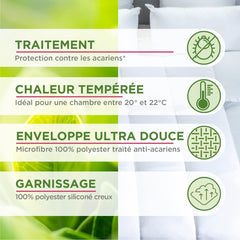Couette Sérénité - Traitement anti-acariens - Trempé 300 G/M² - 240 X 220 Cm - Pour lit double - Lavable en machine, blanc Couettes et couettes Naty Shop