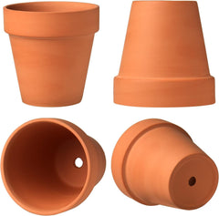Hollyone Lot de 8 petites jardinières en terre cuite, pots ronds en argile de 8 x 8 cm avec plaque et trou de drainage, petites jardinières avec plateau, pots succulents en terre cuite pour plantes d'intérieur, jardinières en céramique