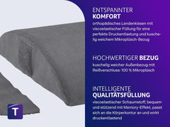 Oreiller orthopédique dorsal/lombaire Traumnacht avec noyau en mousse viscoélastique et housse en micropolaire douce pour la peau, certifié Oeko-Tex, fabriqué selon les normes de qualité allemandes