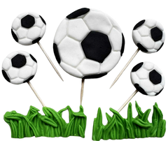 SportCake Lot de 7 Décorations Comestibles Football - Décorations en Pâte à Sucre 2-6 Cm