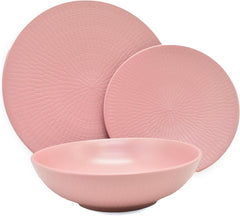 ECHTWERK Service de table vintage 12 pièces au design naturel « Blanka » Service de table élégant en grès texturé pour 4 personnes avec 4 assiettes plates, 4 assiettes latérales et 4 assiettes plates Rose