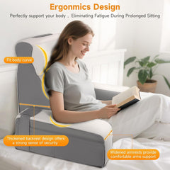 Grand coussin de lecture avec repose-nuque et accoudoirs amovibles, coussin de dossier pour lit, coussin de dos ergonomique avec bras, poche et housse lavable pour lire et regarder la télévision.