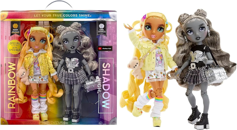 Édition spéciale Rainbow High Shadow High - Madison Twins Sunny et Luna - 2 poupées mannequins en tenues de créateurs jaunes et grises, à mélanger et à assortir avec des accessoires - Pour collectionneurs et enfants de 4 à 12 ans