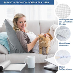 Oreiller compensé réglable, oreiller de lecture en mousse haute densité avec rouleau de cou pour lit et canapé, cale de lit ergonomique pour l'apnée du reflux du sommeil, oreiller de jambe, oreiller de dos pour lire, jouer ou regarder la télévision