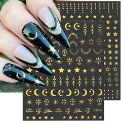 8 feuilles d'autocollants pour ongles dorés, lune et étoiles, ailes d'ange, autocollants pour ongles dorés, feuilles d'étoiles, autocollants pour ongles, accessoires de conception d'ongles, autocollants pour ongles