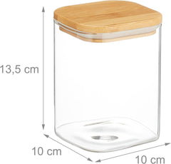 Pots de conservation Relaxdays avec couvercles en bambou lot de 3 bocaux carrés en verre 900 ml étanches boîtes de conservation alimentaires transparentes/naturelles Naty Shop