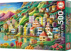 Educa - Puzzle 500 pièces pour adultes | Village coloré au bord du lac, puzzle 500 pièces pour adultes et enfants à partir de 11 ans, puzzle paysage, illustration (19552) Puzzle Naty Shop