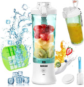 Mixeur Smoothie Maker to Go, Mini batteur sur socle avec 6 couteaux en acier inoxydable, support avec plateau, mélangeur électrique portable USB bouteille de 600 ml, mélangeur Shaker Slushy Maker eau potable Bucatarie Naty Shop
