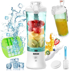 Mixeur Smoothie Maker to Go, Mini batteur sur socle avec 6 couteaux en acier inoxydable, support avec plateau, mélangeur électrique portable USB bouteille de 600 ml, mélangeur Shaker Slushy Maker eau potable Bucatarie Naty Shop