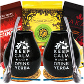 Set de ceai Yerba Mate pentru două persoane 150G | Ceai Mate cu guarana și fructe | Ceai Yerba Mate cu frunze libere | Ceașcă de ceramică Mate neagră 350 ml | Paie de oțel Bombilla Liza 19 cm
