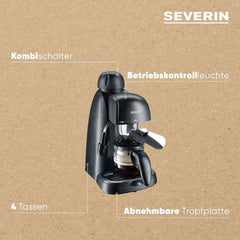 Machine à expresso SEVERIN KA 5978 (comprend un bol de service et une cuillère doseuse, jusqu'à 4 tasses) noir, Standard