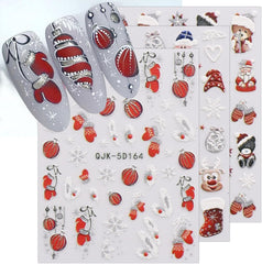 JMEOWIO 3D Nagelsticker Weihnachten Glitzer Nail Art Sticker Selbstklebend Nagelaufkleber 5D Stereoskopisch Schneeflocke Winterurlaub Süß Dekoration Nageldesign Zubehör 4 Blatt