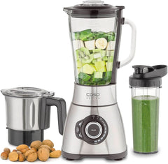 CASO B 1800 Powerblender-Set - Batteur sur socle, 28 000 U/Min, Glasbehälter 1,75 L, Inkl. Trinkflasche Und Zerkleiner, Mixer Testsieger Mit Sehr Gut, Edelstahl Naty Shop