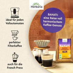 Herbiers BAHATI | BIO Café Ganze Bohnen | Naturland Fair certifié en Afrique du Sud | ausgefunge Röstaromen mit Noten von gerösteten Nüssen & Schokolade | Machines à café pour machines à café | 1kg