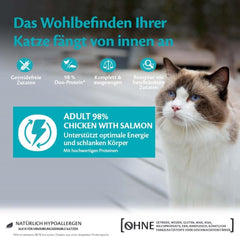 Wellness CORE 98% 12 x 85g, Pui și Somon – Hrană umedă pentru pisici, pate gros, fără cereale, naturală, hipoalergenică, bogată în proteine, conținut ridicat de carne