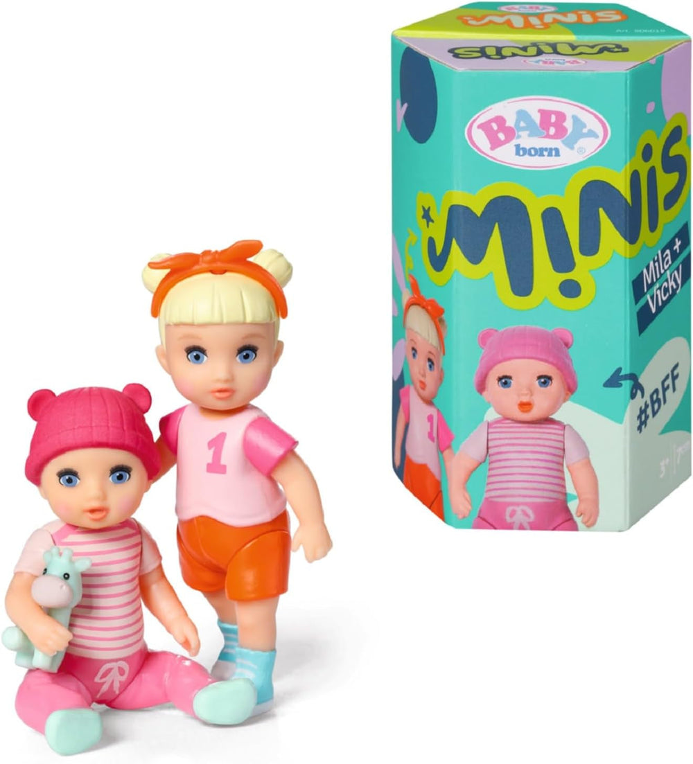 BABY born Minis Doppelpack mit Minis-Puppen Vicky und Mila mit Farbwechseleffekt, Stickerbogen und Accessoires, 906071 Zapf Creation