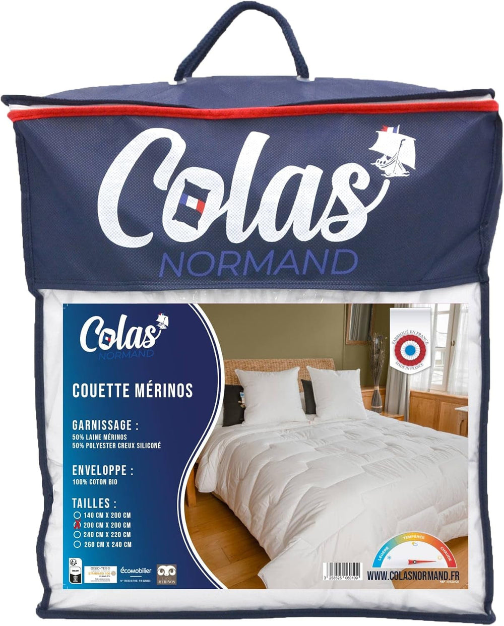 Couette COLAS NORMAND, 200 X 200 Cm, coton biologique et laine Mérinos, chaude, lavable en machine à 30°C Couettes et couettes Naty Shop Titre par défaut