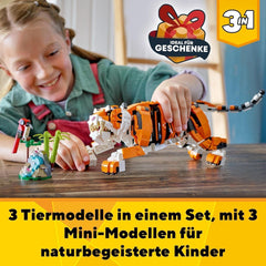 LEGO 31129 Creator Majestic Tigre, Panda ou Poisson Ensemble de figurines animales 3 en 1 Jouet pour enfants Garçons et filles Jouets de construction d'animaux Besuche den LEGO-Store