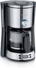 Machine à expresso SEVERIN "TypeSwitch" avec carafe en verre et minuterie, AromaSwitch pour choisir 2 options de préparation, horloge numérique avec fonction minuterie, pour jusqu'à 10 tasses, 1000W, acier inoxydable brossé-noir, KA 4826