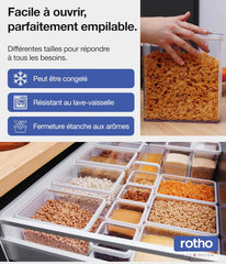 Rotho Loft set de 5 borcane de depozitare cu capac, diferite dimensiuni, plastic alimentar (PP) fără BPA, transparent/roșu, (21,4 x 21,4 x 23,5 cm) Cutii depozitare alimente Naty Shop