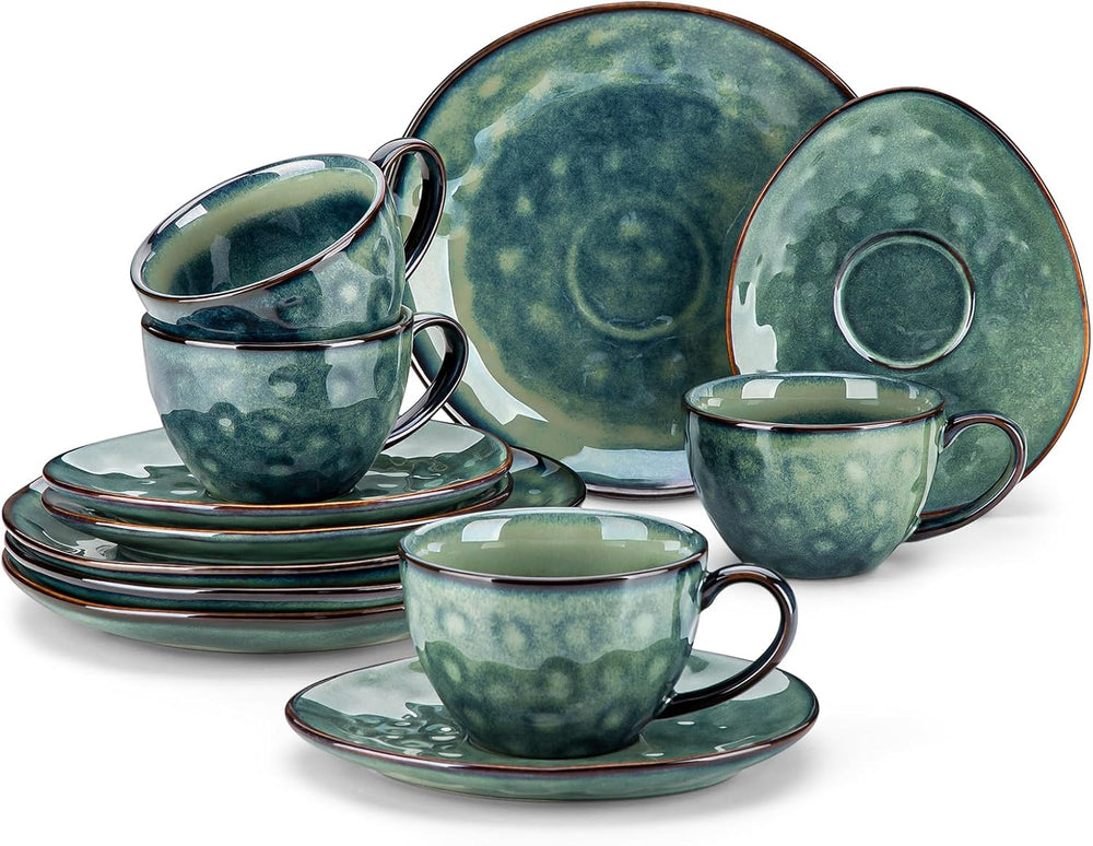 Service à café en grès Vancasso STARRY, service à café 12 pièces pour 4 personnes, comprenant des tasses à café et des soucoupes, look vintage