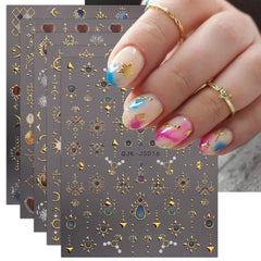 JMEOWIO Nagelsticker Herz Mond Stern 9 Blatt Nail Art Sticker Selbstklebend Nagelaufkleber Bunt Dekoration Nageldesign Zubehör