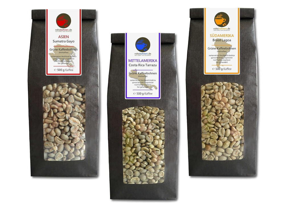 Café cru - Café vert de Sumatra, Costa Rica, Brésil (paquet réduit de grains de café vert 3x500g) - Certifié GMP