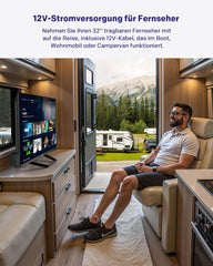 STRONG SRT32HG4723C Téléviseur HD 32'' - DVB-S2/C/T2, 12V Idéal pour camping-cars, cuisines, chambres, bateaux, 2 ports HDMI + 1 port USB + Mini-AV + Connexion antenne/satellite - Noir