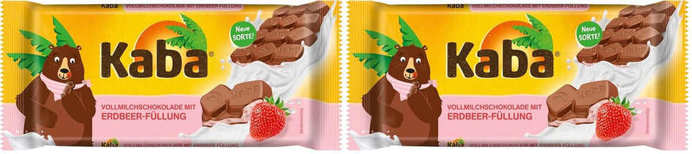Kaba Chocolat au lait avec crème de fraise, barre de chocolat fourrée, barre de 90 g, chocolat fondant avec crème fruitée à la fraise et saveur originale Kaba (lot de 2)