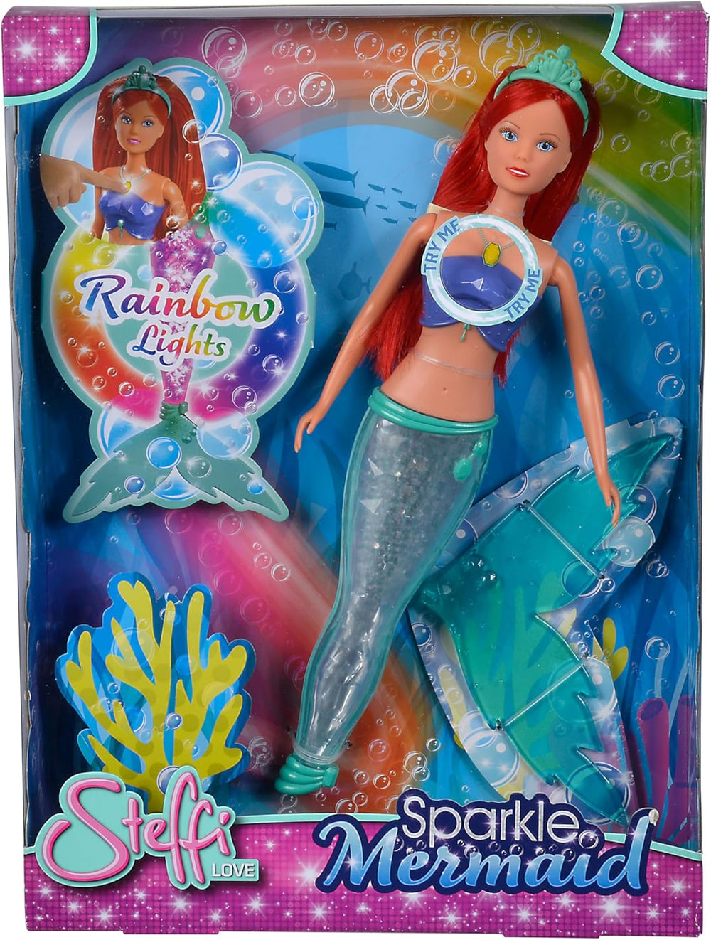 Simba 105733656 - Poupée Sirène Étincelante Steffi Love (39 cm) - Jouet imperméable arc-en-ciel lumineux à couleur changeante pour enfants de 3 ans et plus