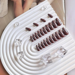 Ongles Chromés Autocollants - Colle Pailletée Brun Amande Moyen Sur Les Ongles Faux Ongles Pailletés Colle Sur Ongles Artificiels Ongles Acryliques Vernis Pour Femme 24 Pièces