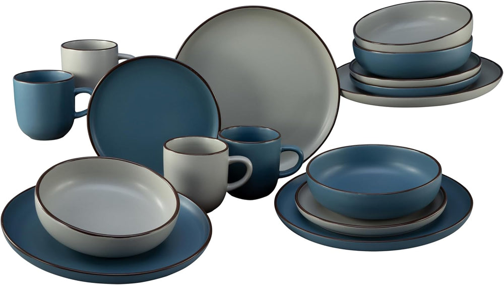 CreaTable, 21016, série moderne Scandic bleu-gris, service de table 16 pièces, service combiné en porcelaine, passe au lave-vaisselle et au micro-ondes, fabrication de qualité