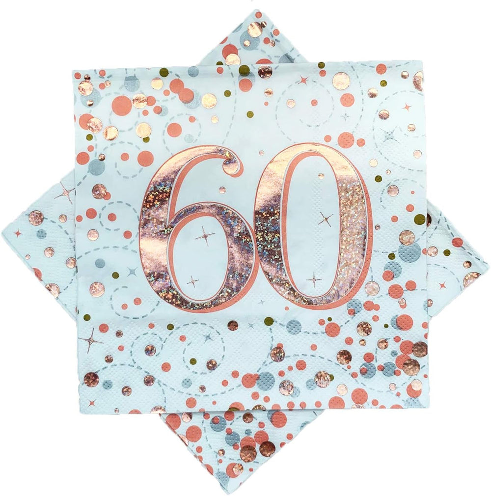 Serviettes Sparkling Fizz 60ème Or Rose 33 cm x 33 cm 3 épaisseurs 16 pièces