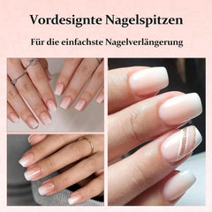 Ensemble d'ongles carrés dégradés de 240 pièces, ongles artificiels dégradés de blanc nu pour colle à stylo à huile, faux ongles naturels ombrés moyens pour femmes à faire soi-même (carré nu)