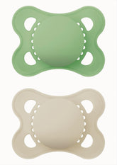 Sucette MAM en caoutchouc naturel, 2-6 mois, avec tétine symétrique, plate et flexible, avec boîte auto-stérilisante, neutre mat, 2 pièces