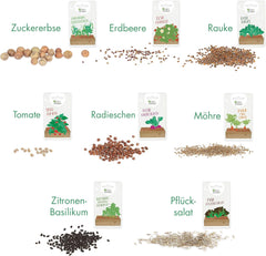 Kit de cultivare a semințelor cu cutie de lemn și 8 varietăți de semințe de plante: Kit de cultivare pentru copii cu semințe de legume, căpșuni și plante aromatice – Kit de început pentru mini seră și mini grădină de la OwnGrown