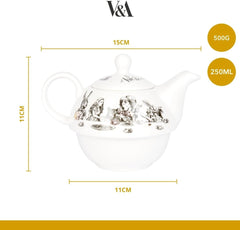Ensemble théière et tasse Alice au pays des merveilles pour 1 personne dans un coffret cadeau, service à thé en porcelaine fine, blanc, 250 ml