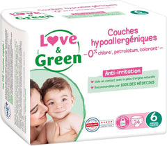 Love & Green, Couches pour bébés, hypoallergéniques, taille 6 (34 unités) Mère et Enfant Naty Shop